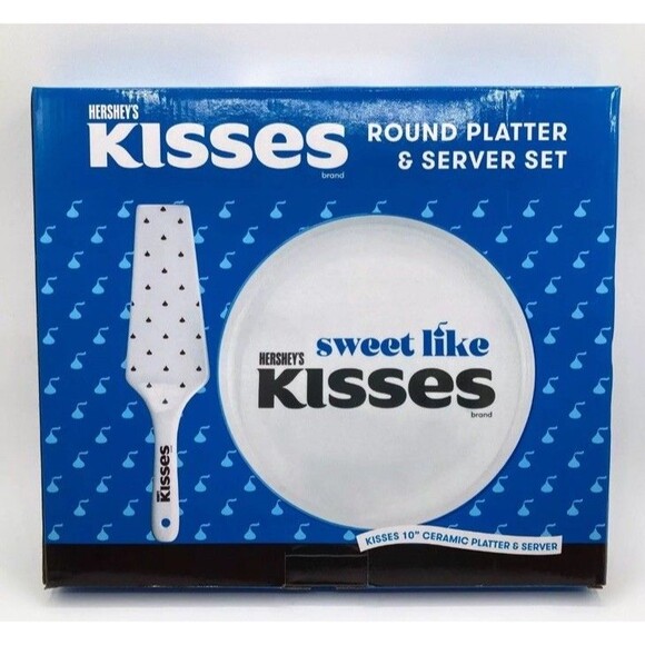 Hershey's Kisses Porcelain Ceramic Cake Platter 10" & Server Set Round NIB - Picture 2 of 7
